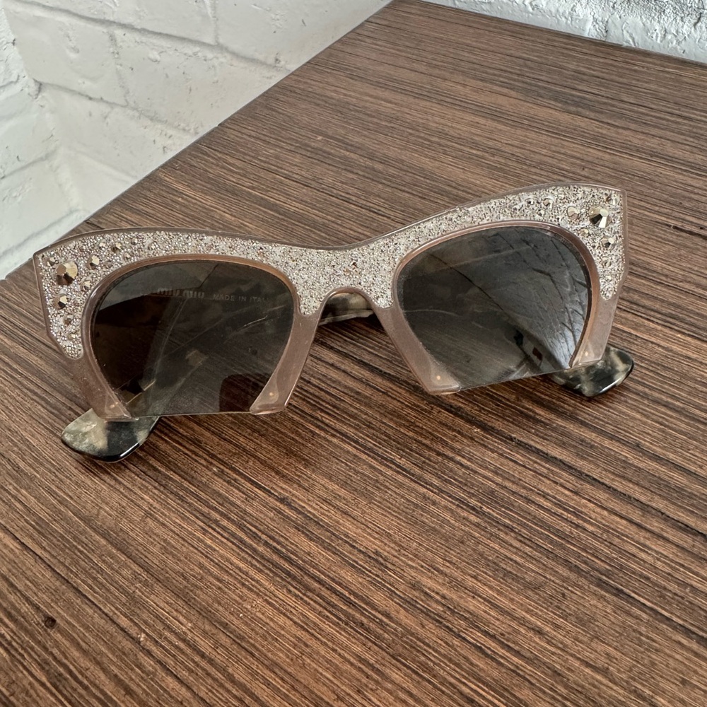 Miu Miu Women's Semi-Rimless Embellished Cat Eye Sunglasses